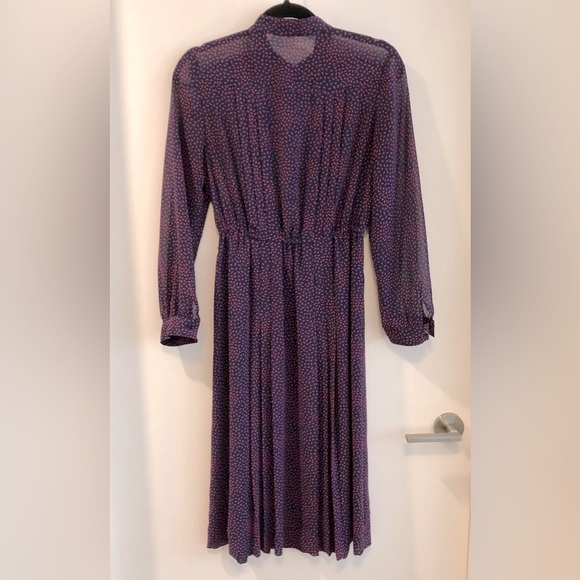 Vintage midi dress in blue with red dotted pattern - fits like Med - Picture 2 of 11